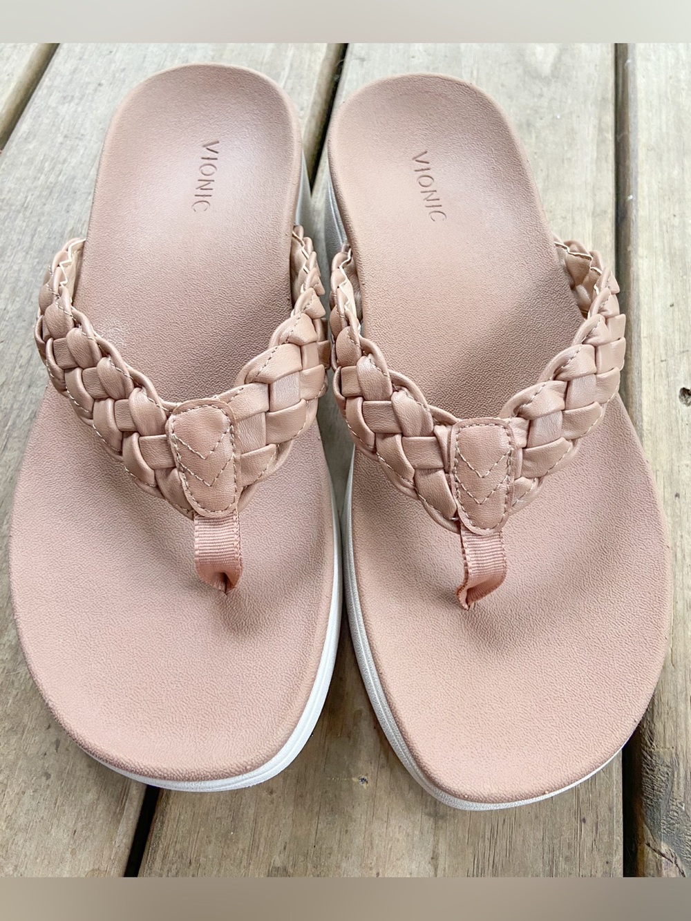 Vionic Kenji Braided Thong Sandals - Macaroon Tan Sz 9 Coastal Resort Vacation